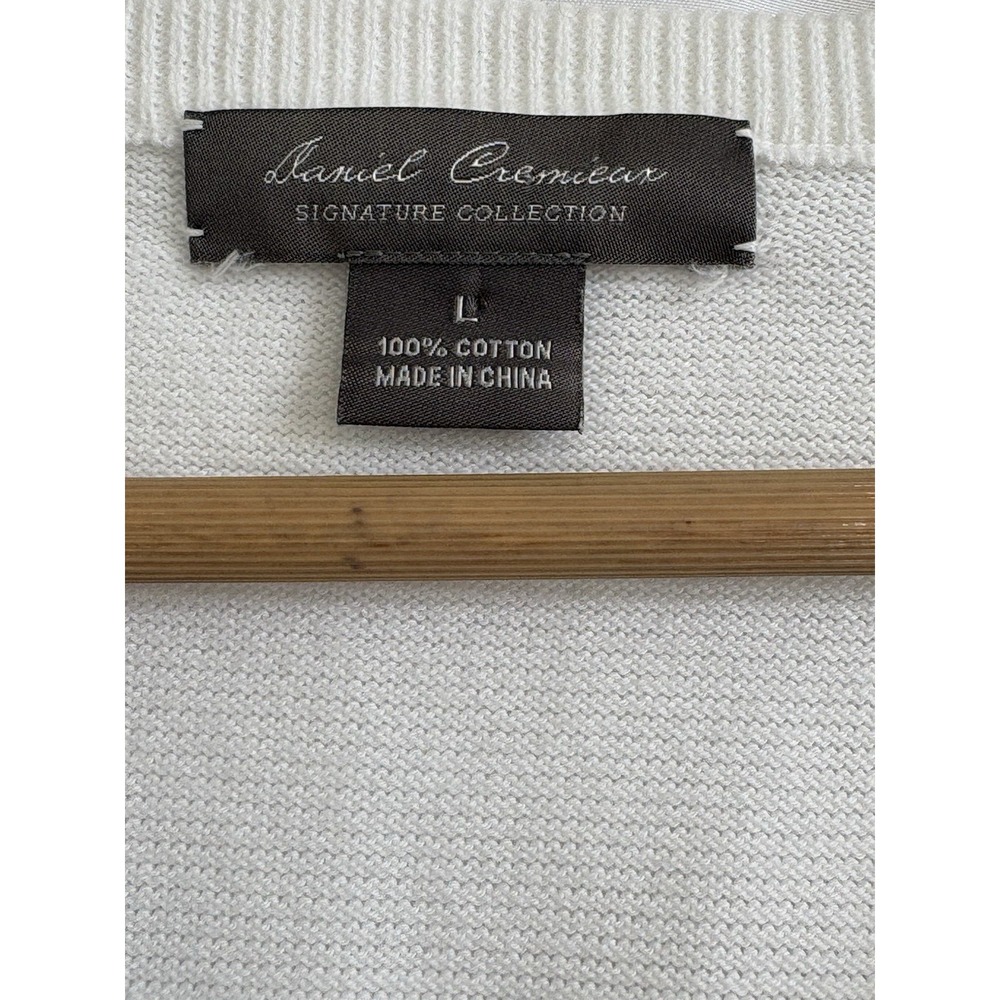 Daniel Cremieux Men's White V-Neck 100% Cotton Sweater Vest L Lightweight - Picture 2 of 3